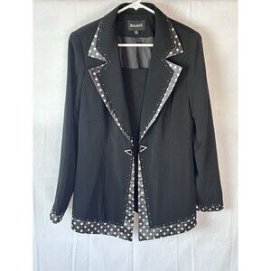 Malina's Womens Size‎ 8 Black Jacket Poka Dot Trim Triangle Jewled Buttons